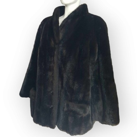 Vintage Tissavel France faux fur button satin lined warm jacket with pockets 1X - Picture 1 of 10